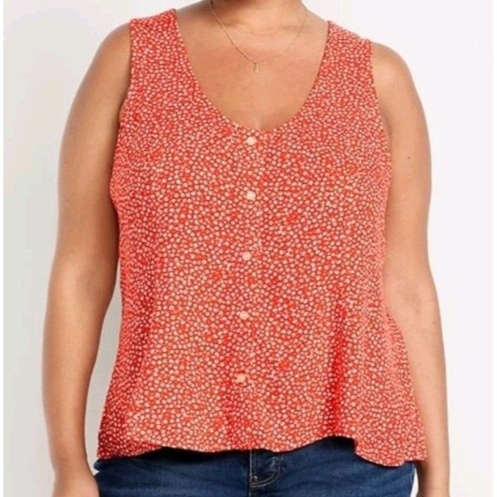 NWT Women's Old Navy Sleeveless Red Floral Crepe Swing Top Blouse Size XXL  A7